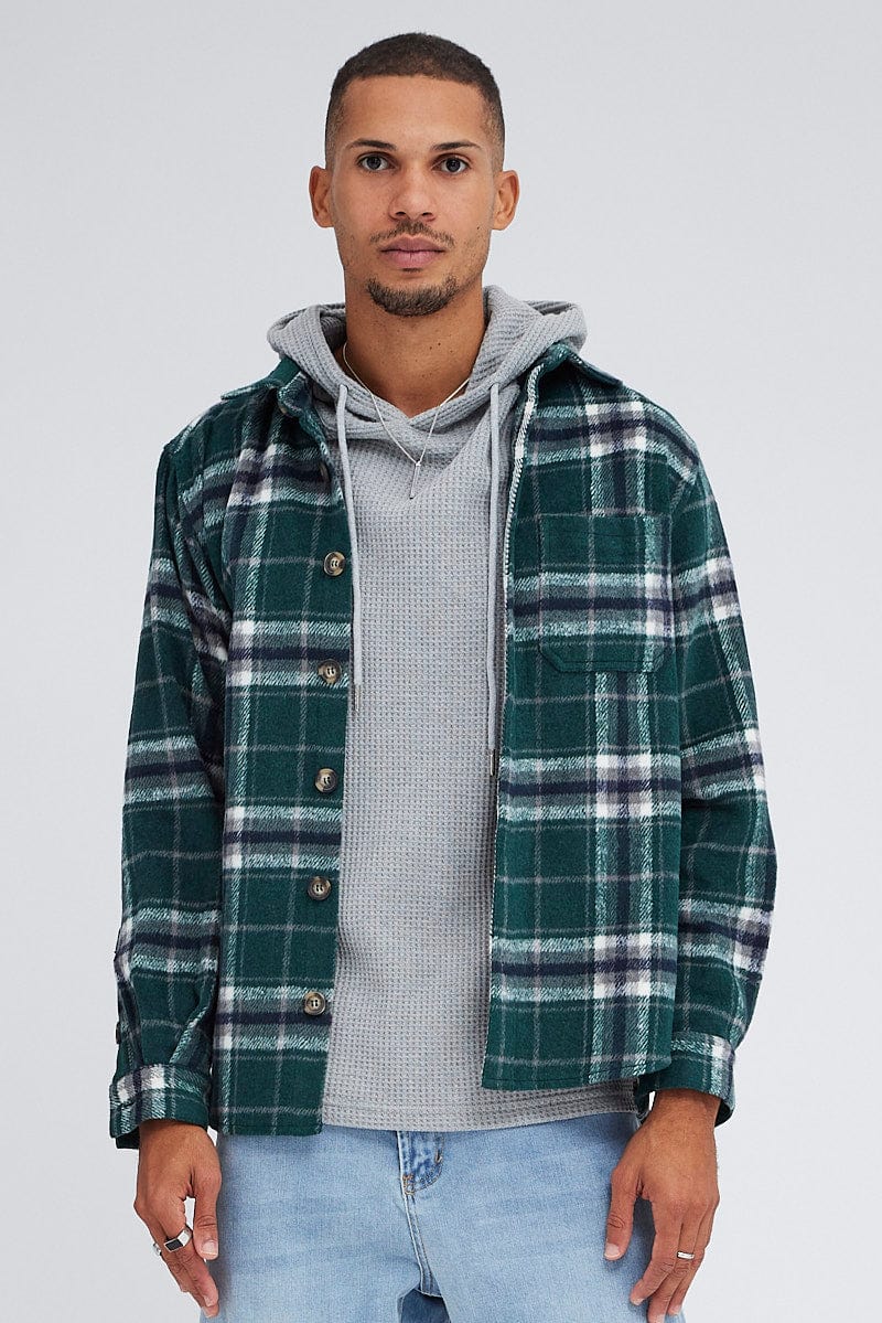 Green Check Jacket Collared Long Sleeve Check for AM Supply