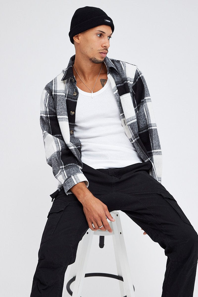 Black Check Jacket Collared Long Sleeve Check for AM Supply
