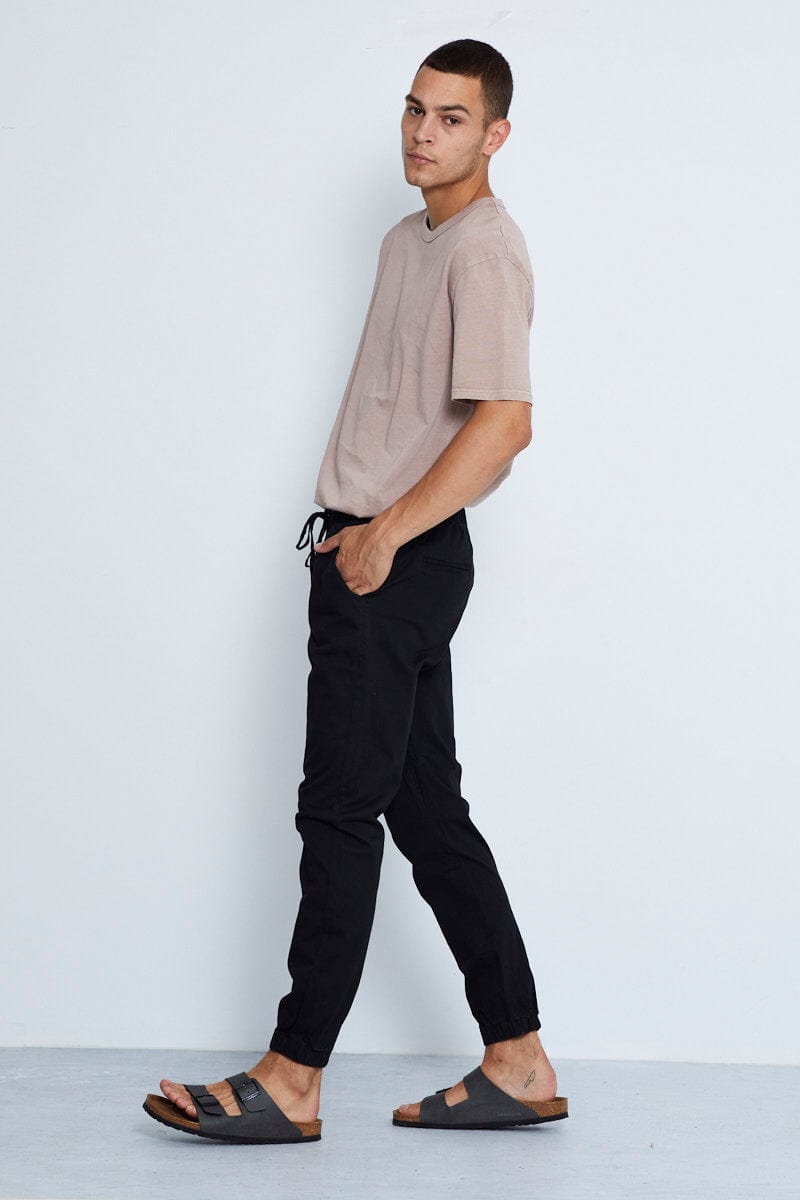 Black Cuffed Pant Casual Cotton Stretch Drawstring For AM Supply