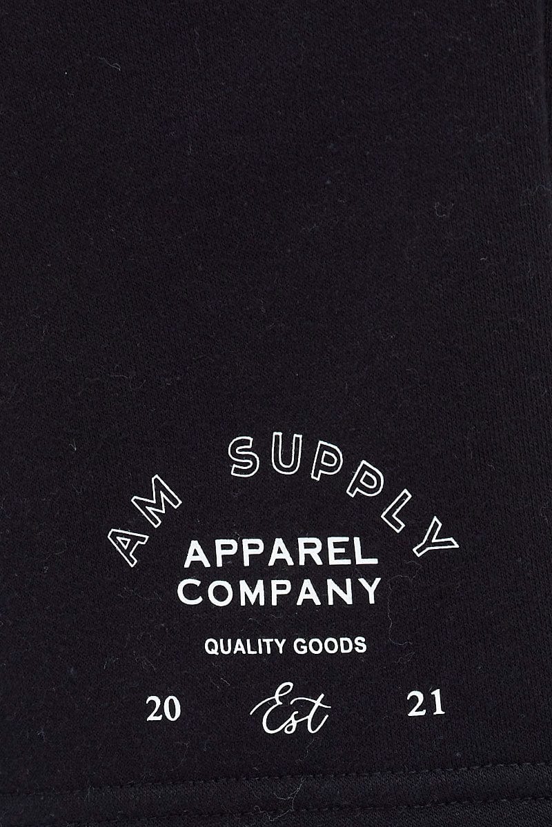 BLACK AM Logo Print Lounge Short Black for AM Supply