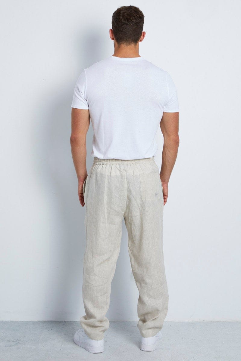 Men Solid Color Summer Cotton Linen Trousers Elastic Waist Drawstring Long  Pant | eBay
