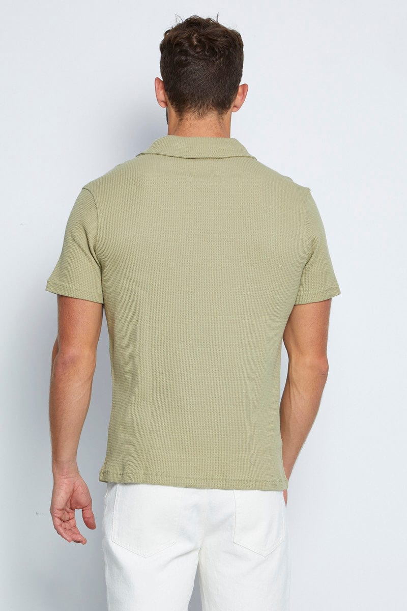 POLO Green Waffle Polo Cotton Short Sleeve for Women by Ally