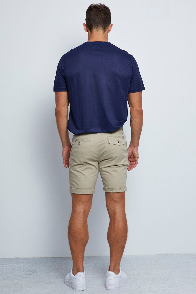 Camel Chino Short Slim Fit Cotton Stretch
