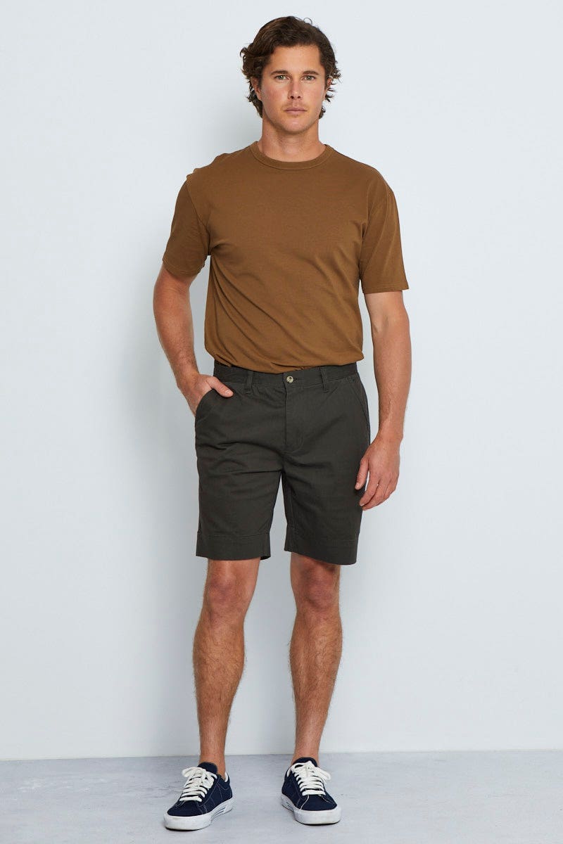 SHORTS Green Chino Short Slim Fit Cotton Stretch for Women by Ally