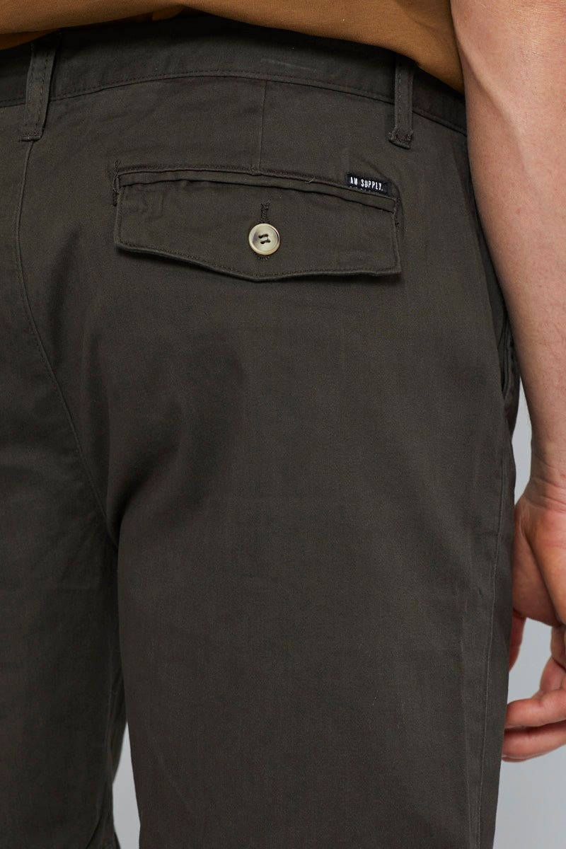 SHORTS Green Chino Short Slim Fit Cotton Stretch for Women by Ally