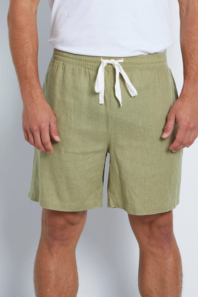 SHORTS Green Linen Short Drawstring Relaxed Fit for Women by Ally