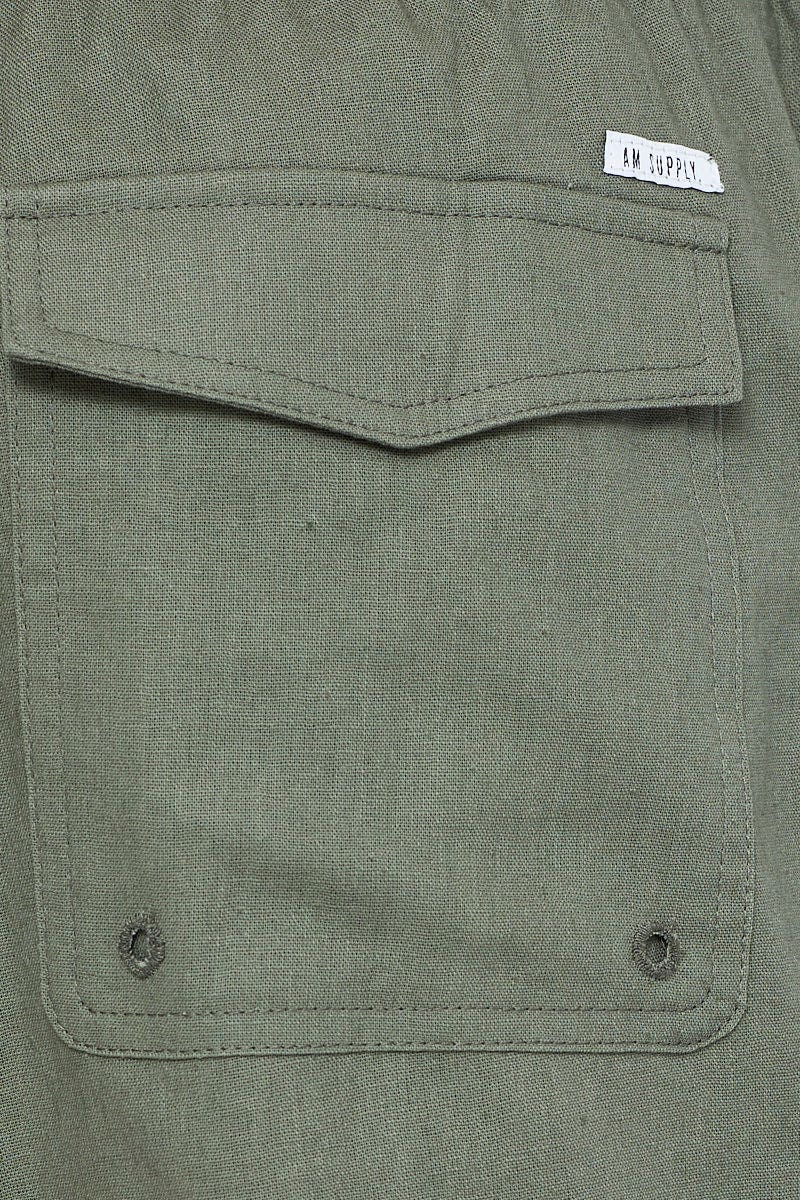 SHORTS Green Summer Short Cotton Linen Blend Pull On Drawstring for Women by Ally
