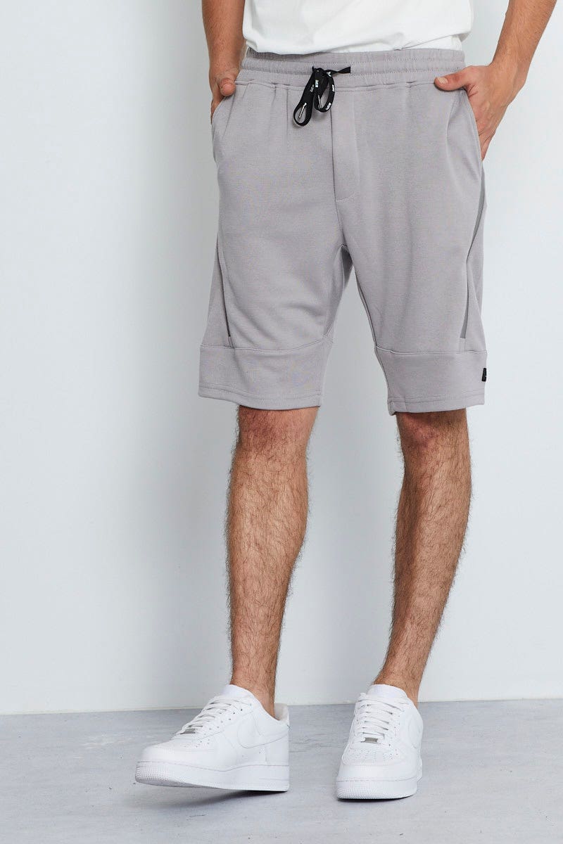 SHORTS Grey Sweat Short Zip Design Logo Drawstring for Men by AM Supply