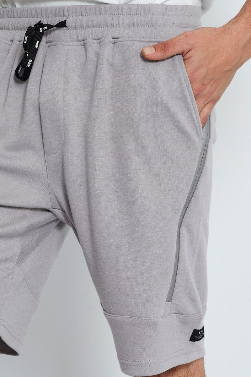 SHORTS Grey Sweat Short Zip Design Logo Drawstring for Men by AM Supply