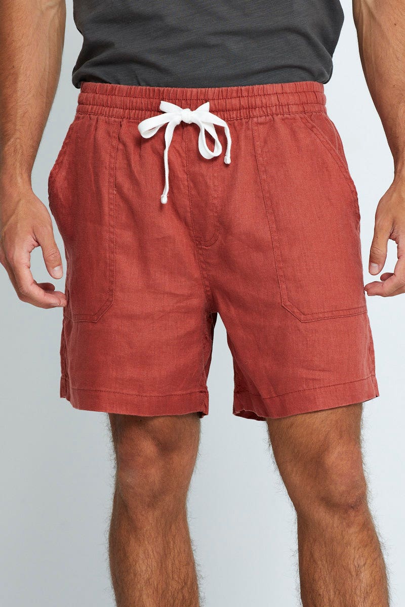 SHORTS Rust Linen Short Pull On Drawstring for Women by Ally
