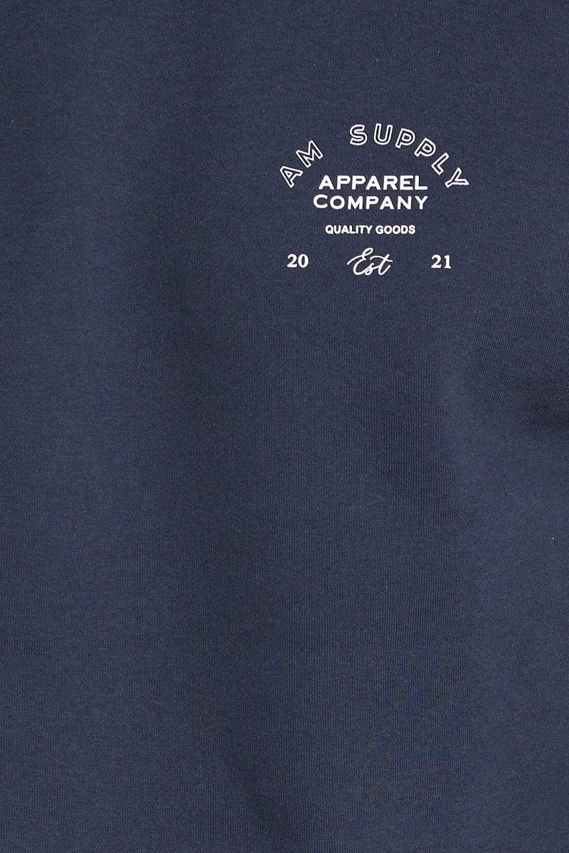 SWEAT Blue Logo Sweat Crew Neck Short Sleeve Cotton Fleece for Women by Ally