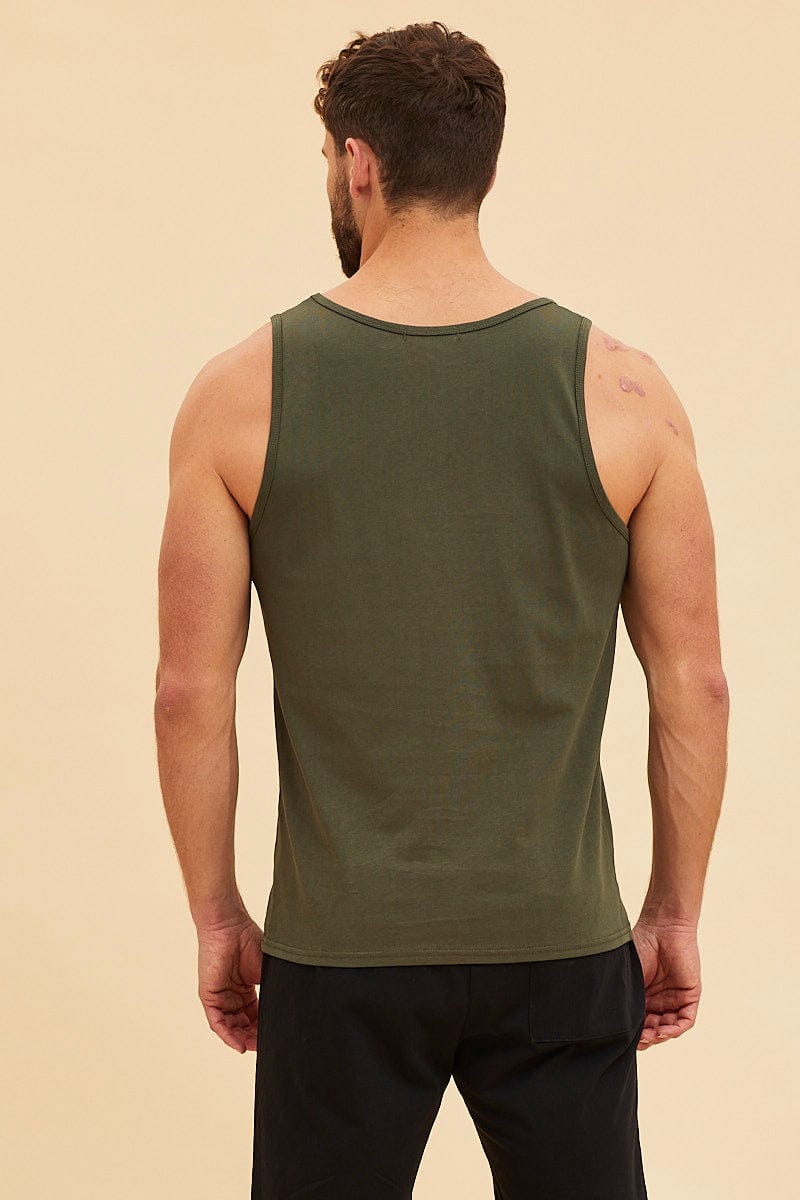 TANK Green Sleeveless Tank Cotton Scoop Neck Relaxed Fit for Women by Ally