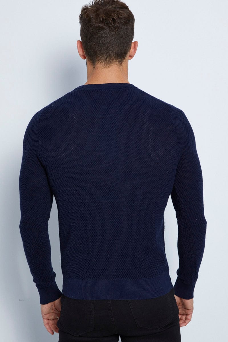 Men's Knit Jumper Textured Long Sleeve Crew Neck