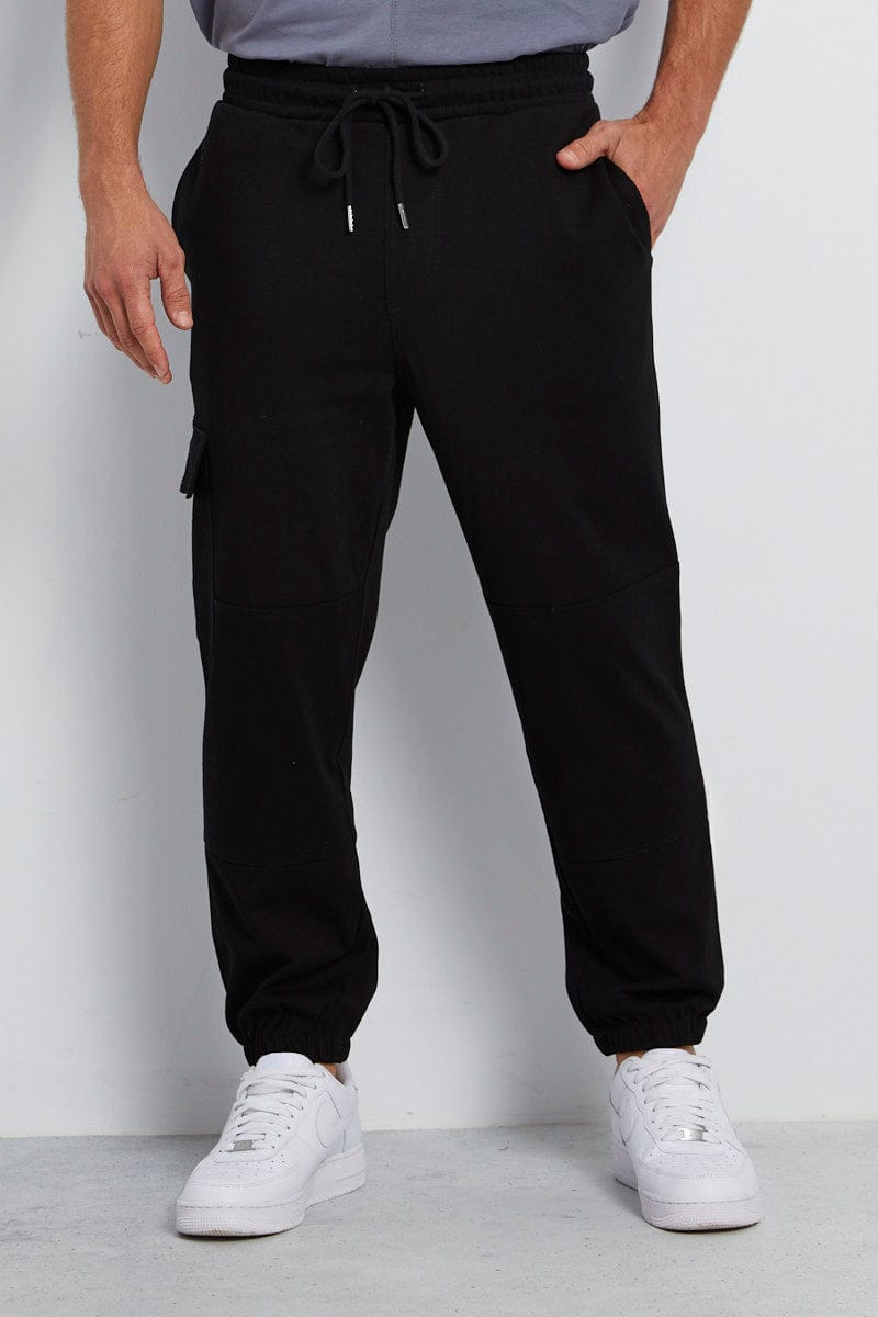 TRACK Black Track Pant Cargo Pockets Cuffed Hem for Women by Ally