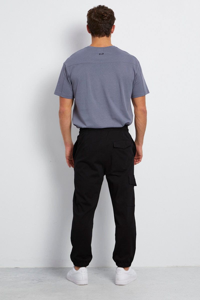 TRACK Black Track Pant Cargo Pockets Cuffed Hem for Women by Ally
